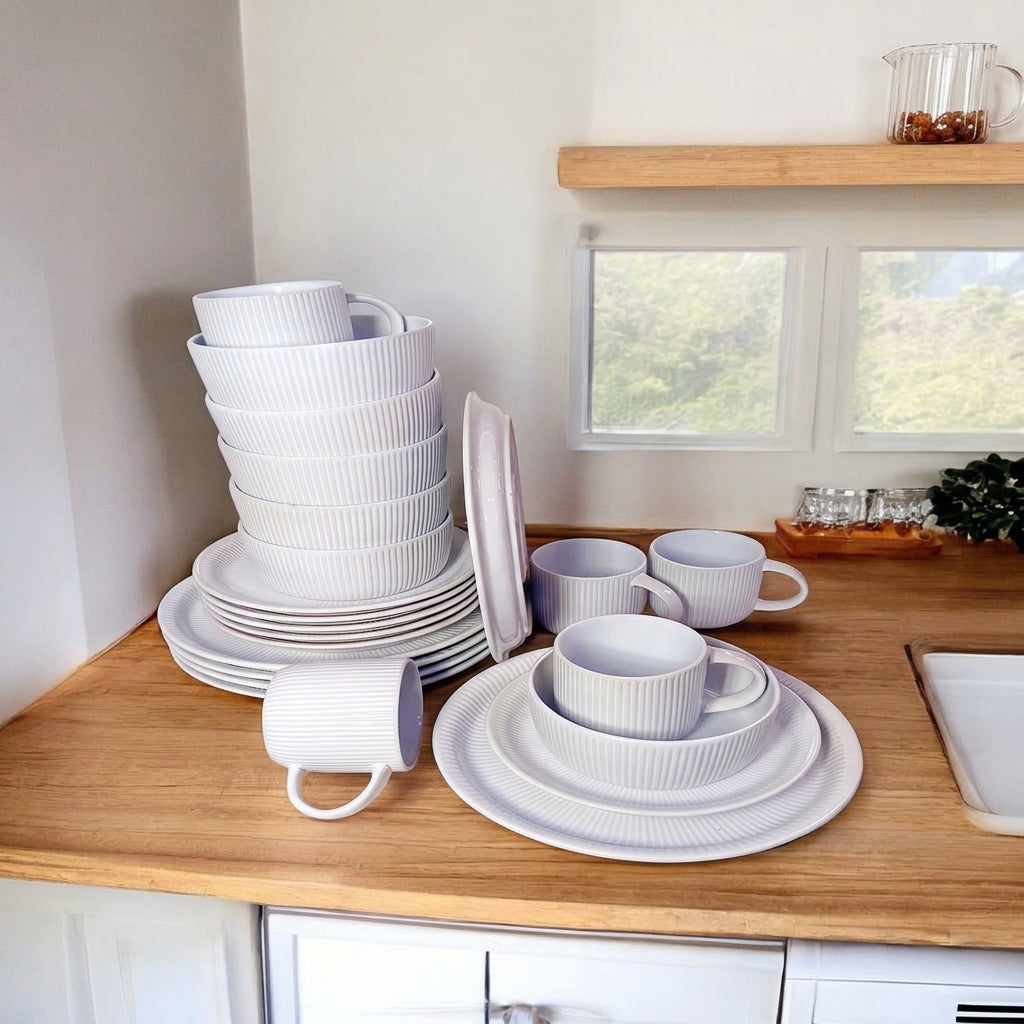 Dinner Set with Mugs, Side Plates, Bowls and Dinner Plates 16 Piece and 24 Piece Options