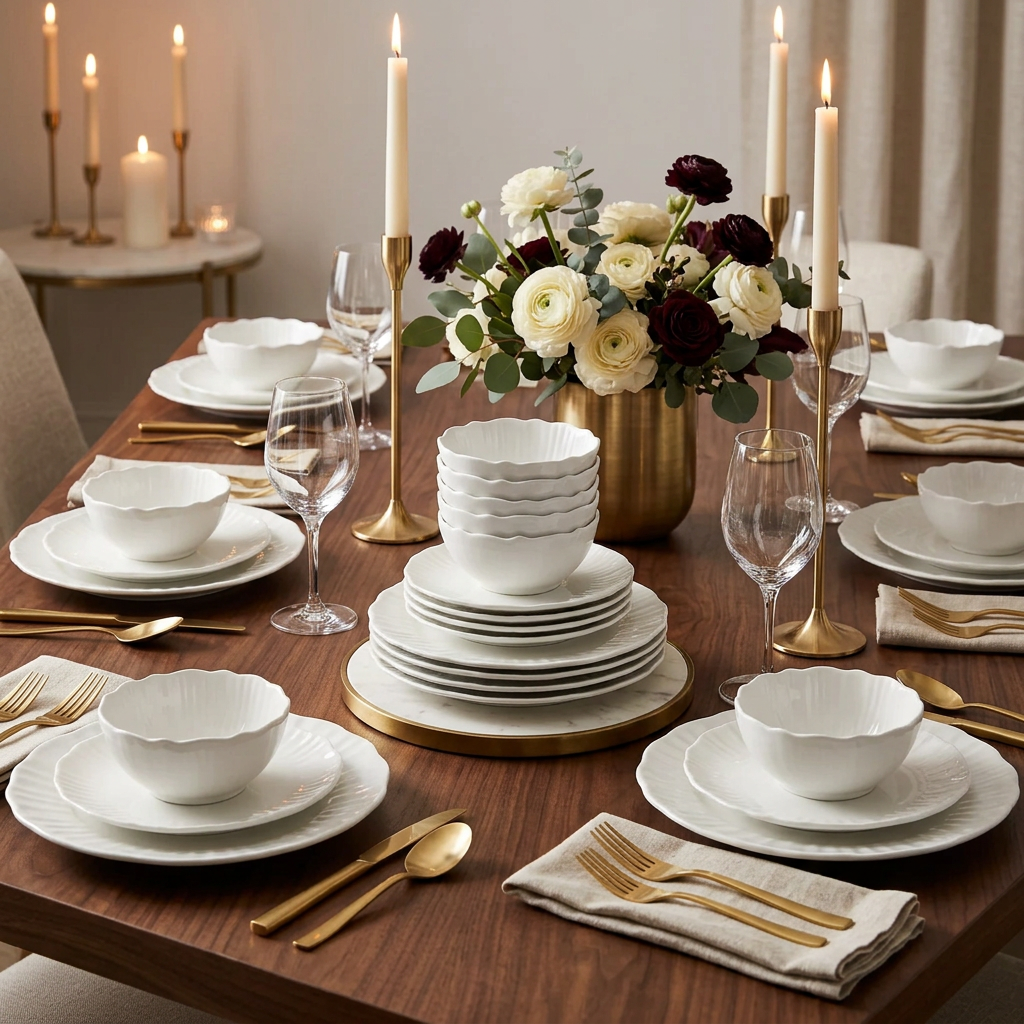 Ceramic Dinner Set with Mugs, Side Plates, Bowls and Dinner Plates 16 Piece and 24 Piece Options