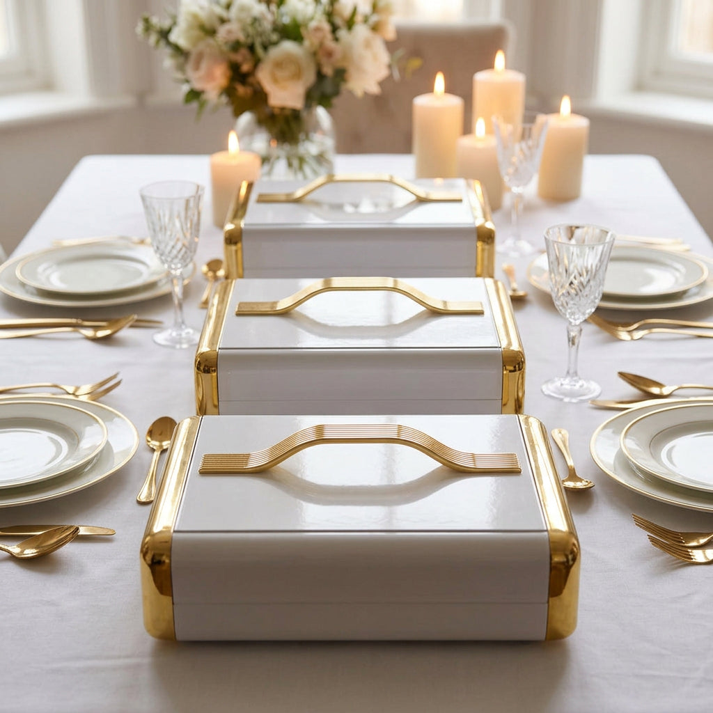 3 Piece Insulated Stainless Steel Food Warmer Set with Gold handles