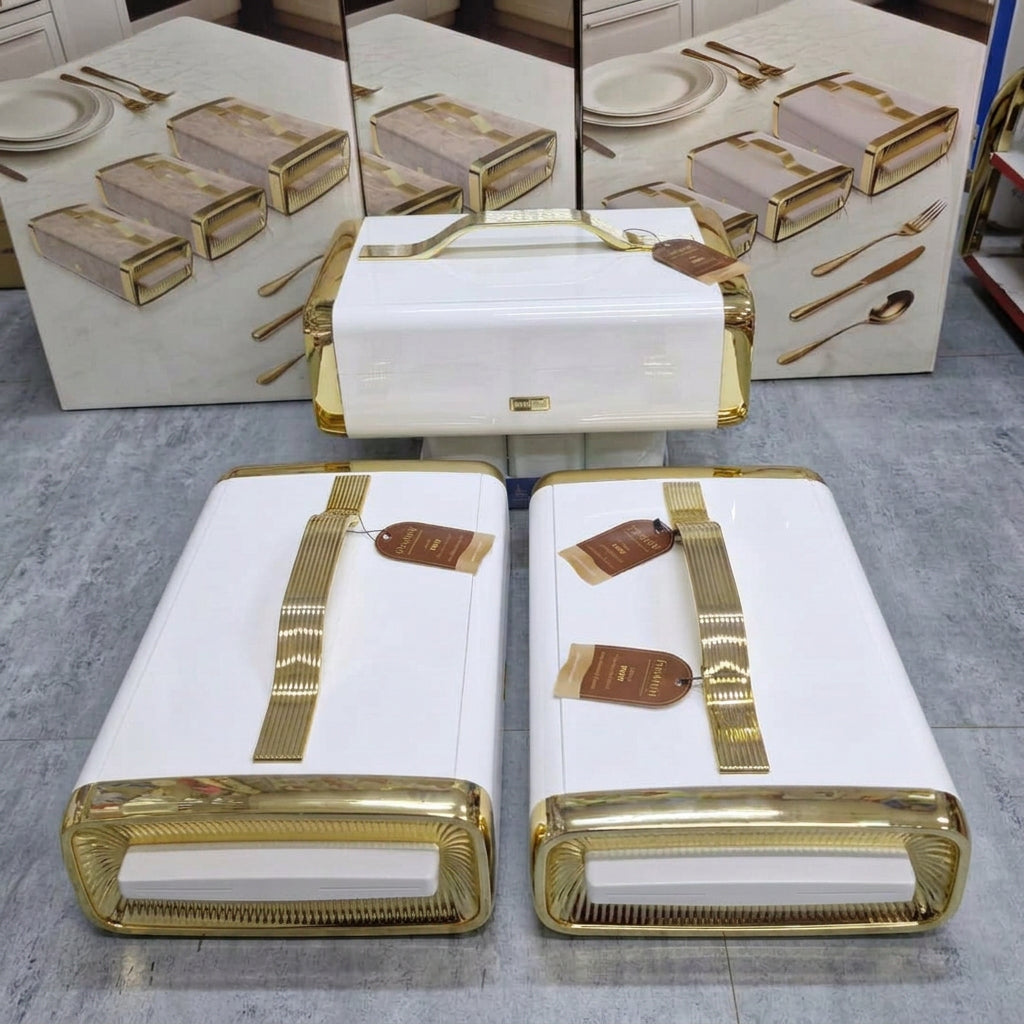 3 Piece Insulated Stainless Steel Food Warmer Set with Gold handles