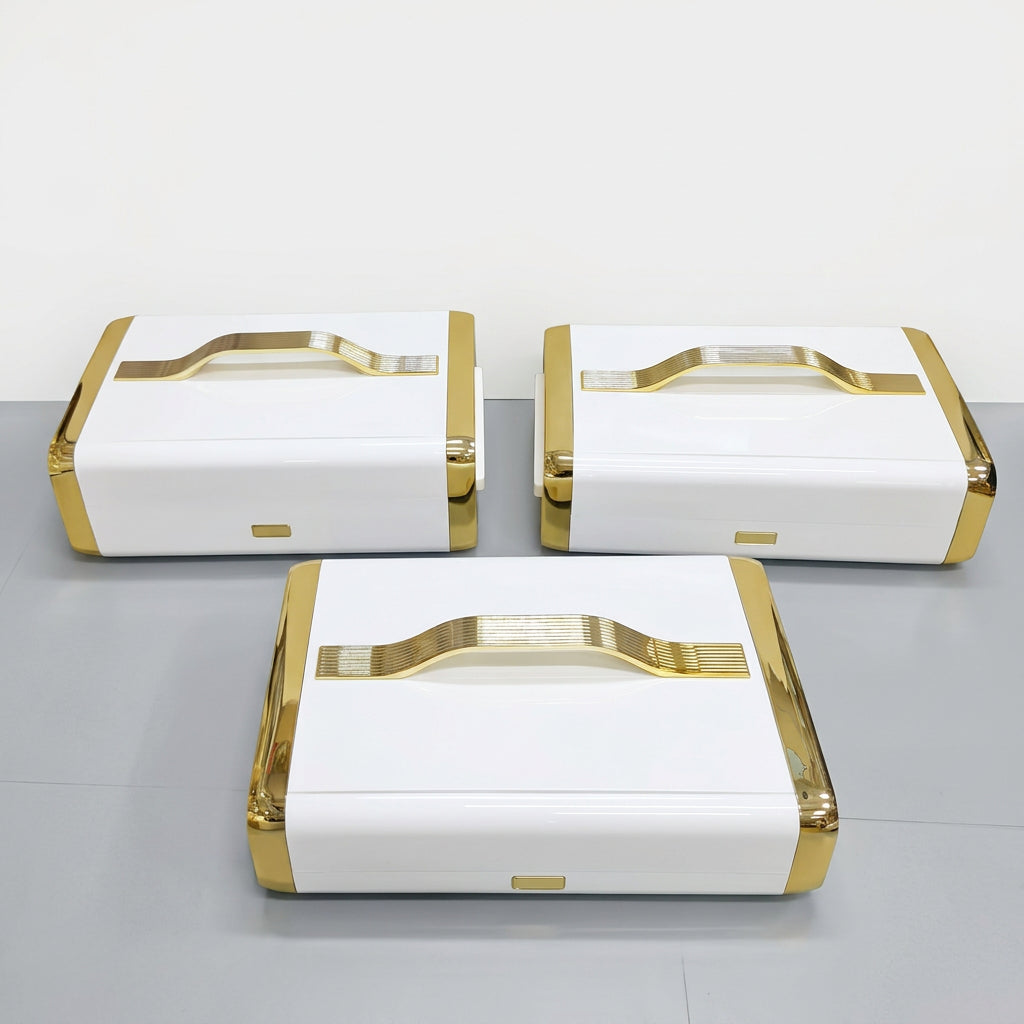 3 Piece Insulated Stainless Steel Food Warmer Set with Gold handles