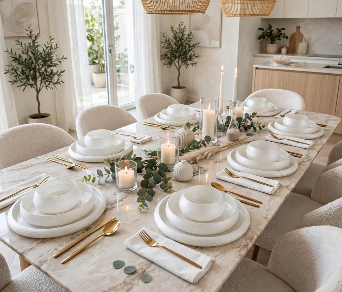 Frosted White Swirl 18 Piece Glass Dinner Set