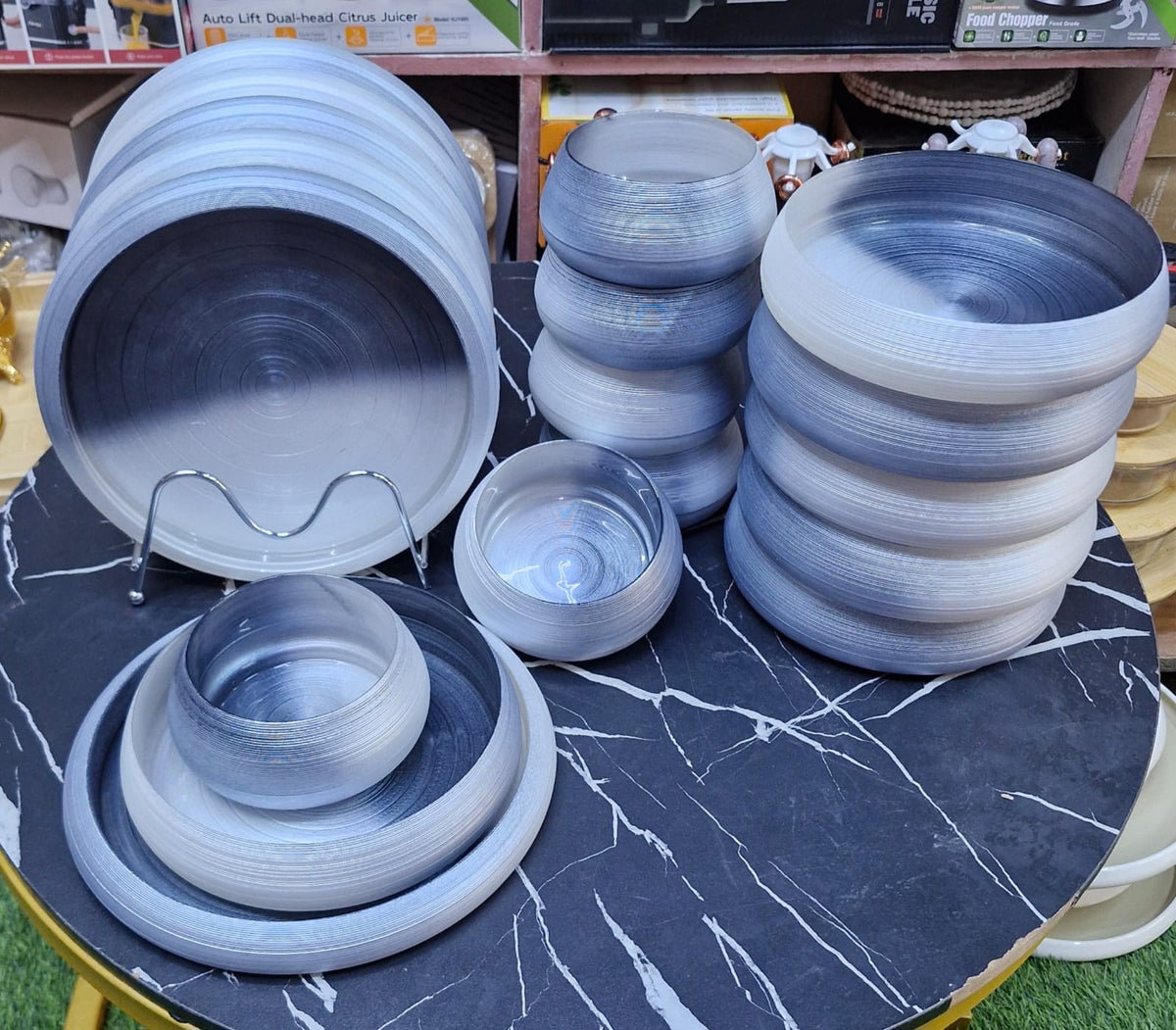 Smoky Grey Swirl 18 Piece Frosted Glass Dinner Set