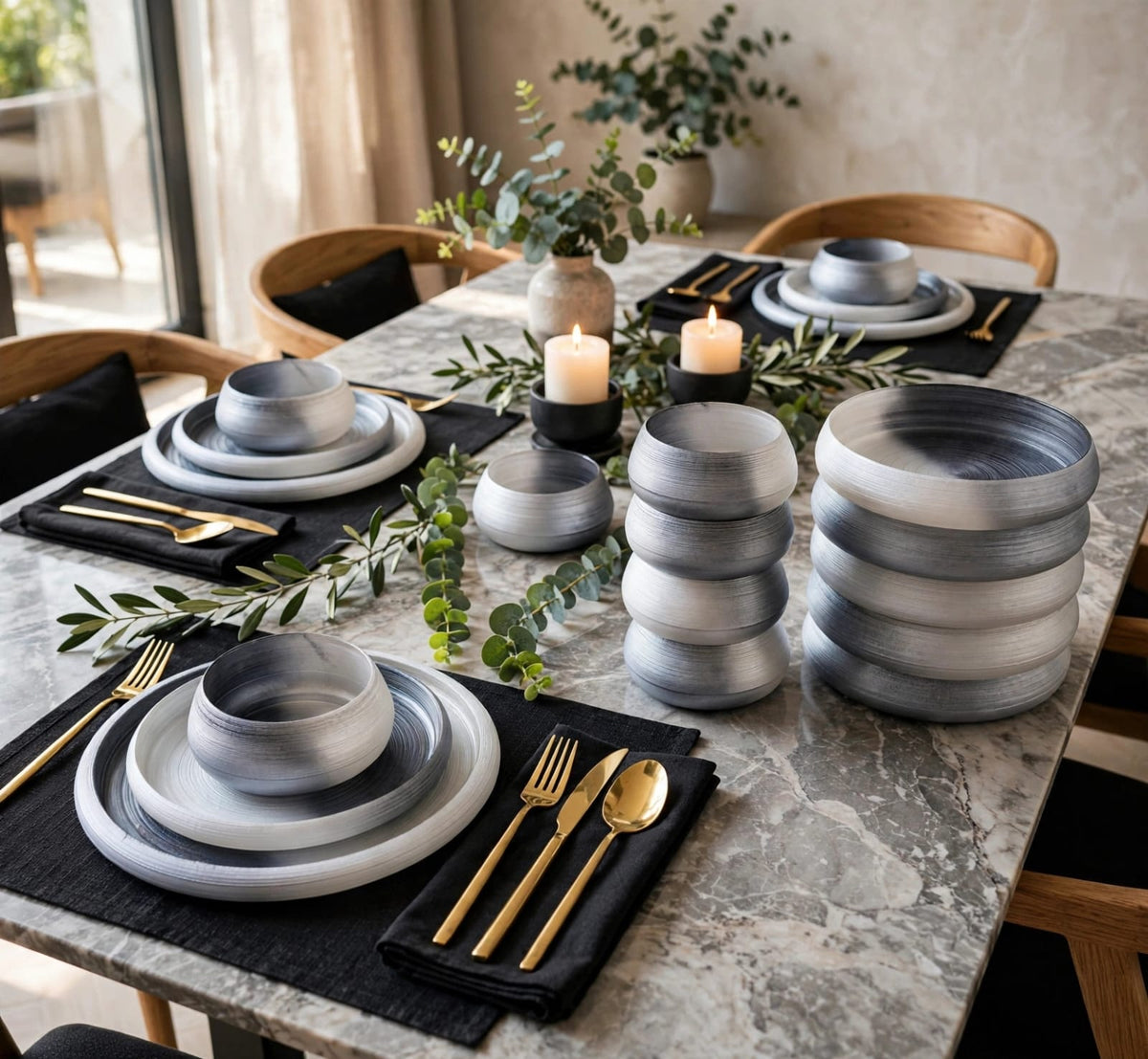 Smoky Grey Swirl 18 Piece Frosted Glass Dinner Set