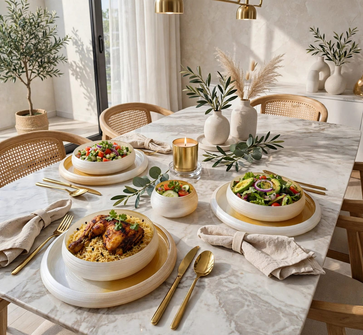 Champagne Gold Swirl 18 Piece Frosted Glass Dinner Set