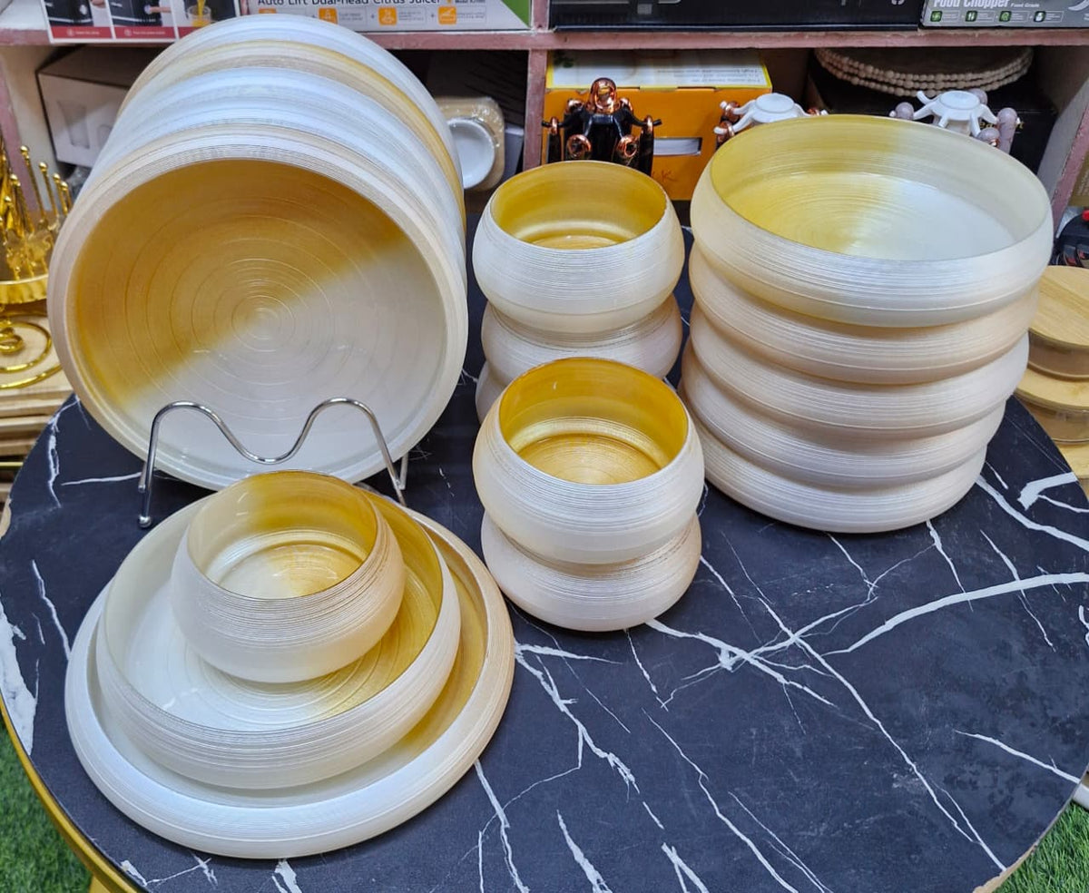 Champagne Gold Swirl 18 Piece Frosted Glass Dinner Set