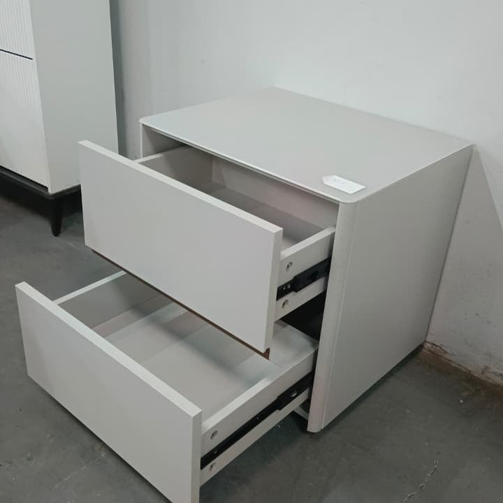White MDF Bedside Nightstand with Push-Open Doors Floor Standing