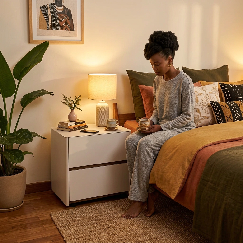 White MDF Bedside Nightstand with Push-Open Doors Floor Standing