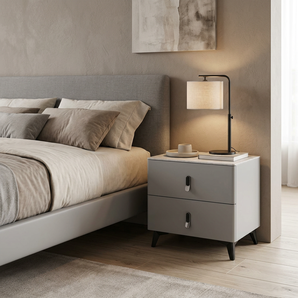 Wooden Bedside Nightstand with 2 Drawers and Marble Top 45x50x47cm