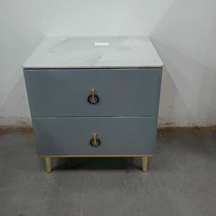 Cream Bedroom Nightstand with 2 Drawers and Sintered Stone Top 45x50x47cm