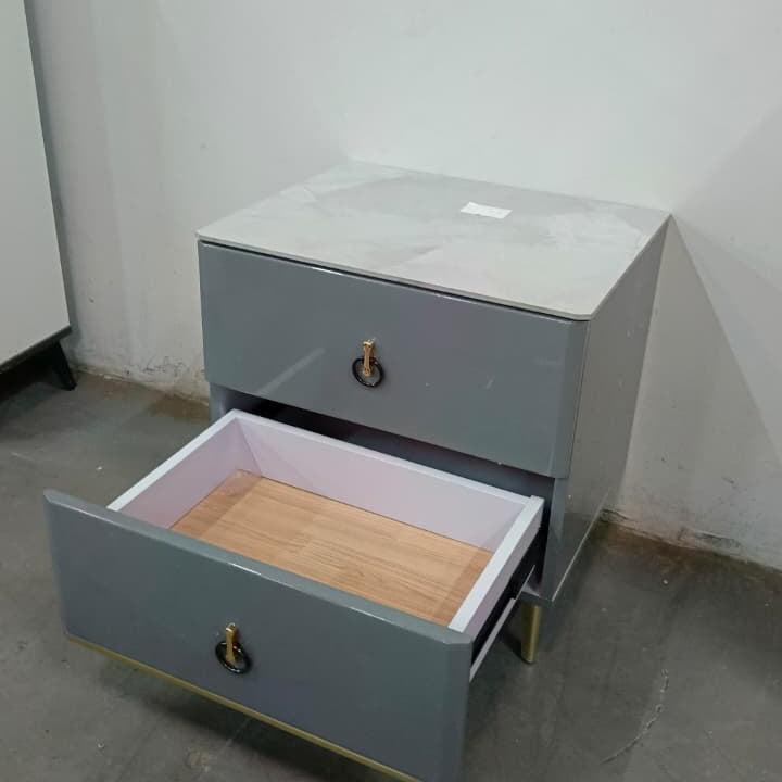 Cream Bedroom Nightstand with 2 Drawers and Sintered Stone Top 45x50x47cm