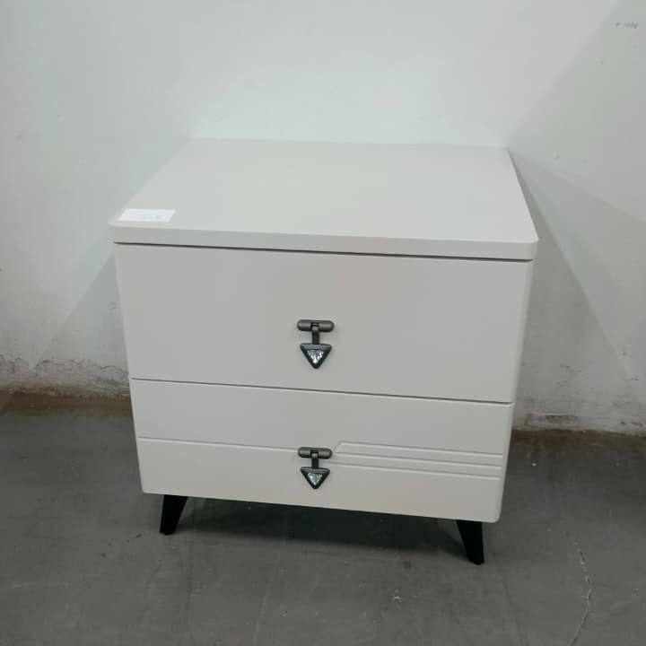 White Bedside Table with 2 Drawers and Grey Top 40x50cm