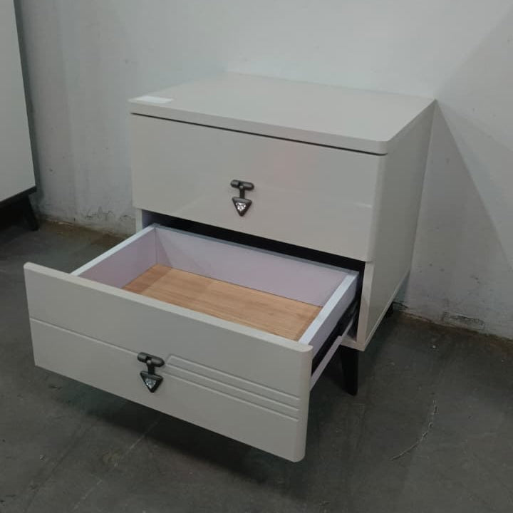 White Bedside Table with 2 Drawers and Grey Top 40x50cm