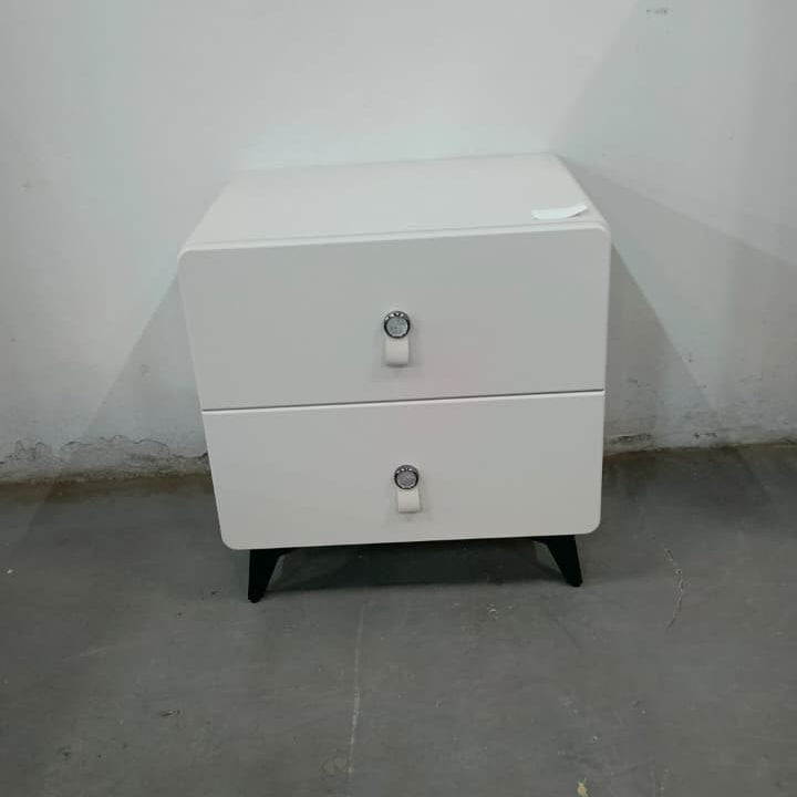 Cream Bedside Table with Two Drawers and Tab Pull Handles 48x40x50cm