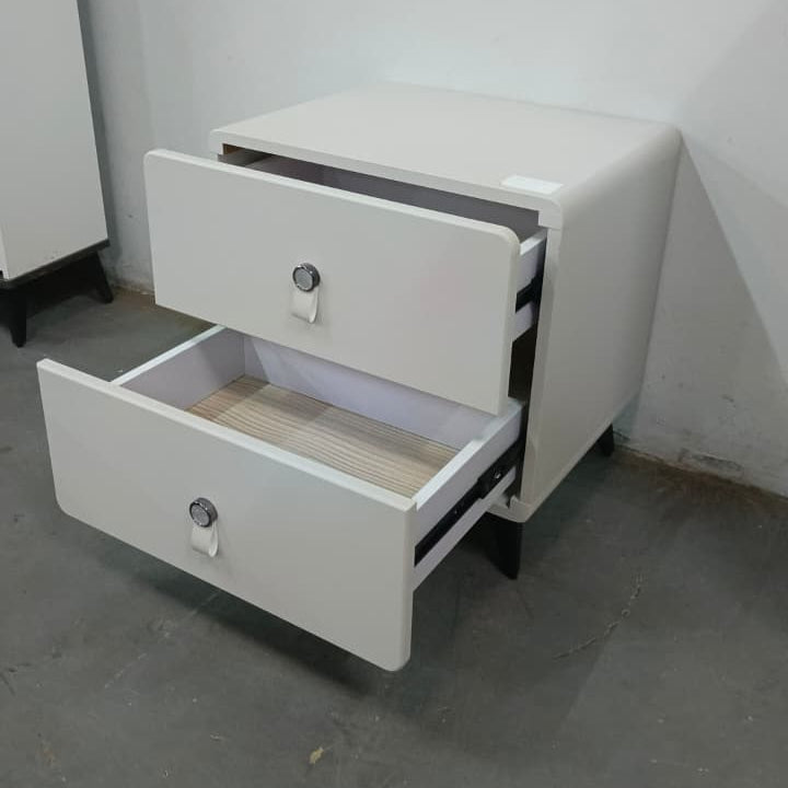 Cream Bedside Table with Two Drawers and Tab Pull Handles 48x40x50cm