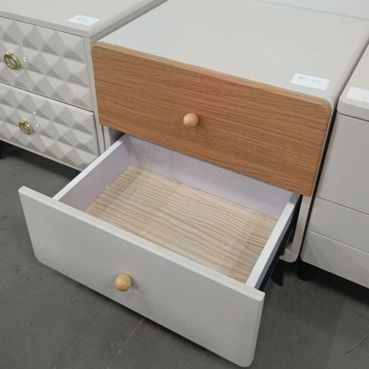 Two Tone Walnut and White Bedside Table with Two Drawers 48x40x50cm