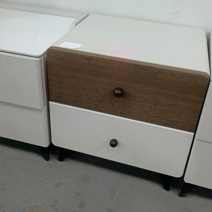 Two Tone Walnut and White Bedside Table with Two Drawers 48x40x50cm