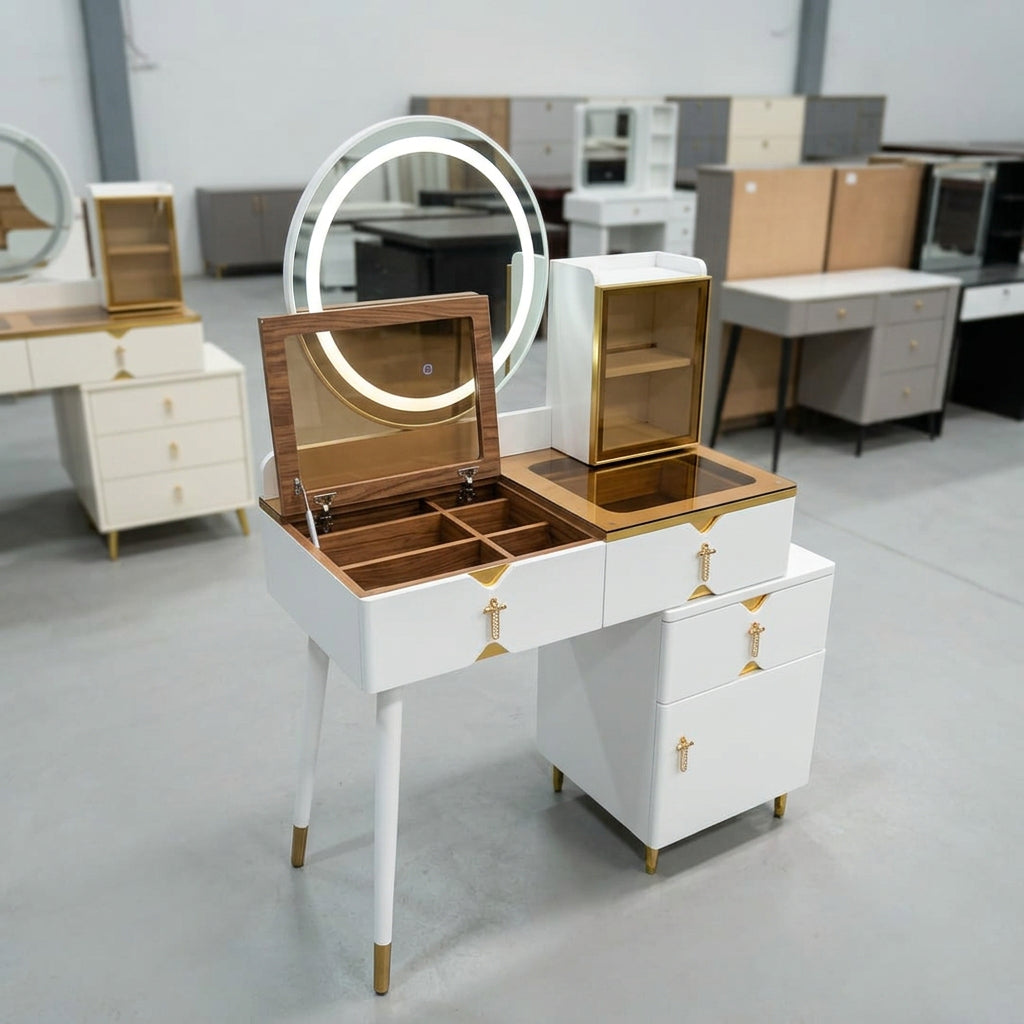 Vanity Dressing Table with LED Mirror and Multiple Storage Drawers