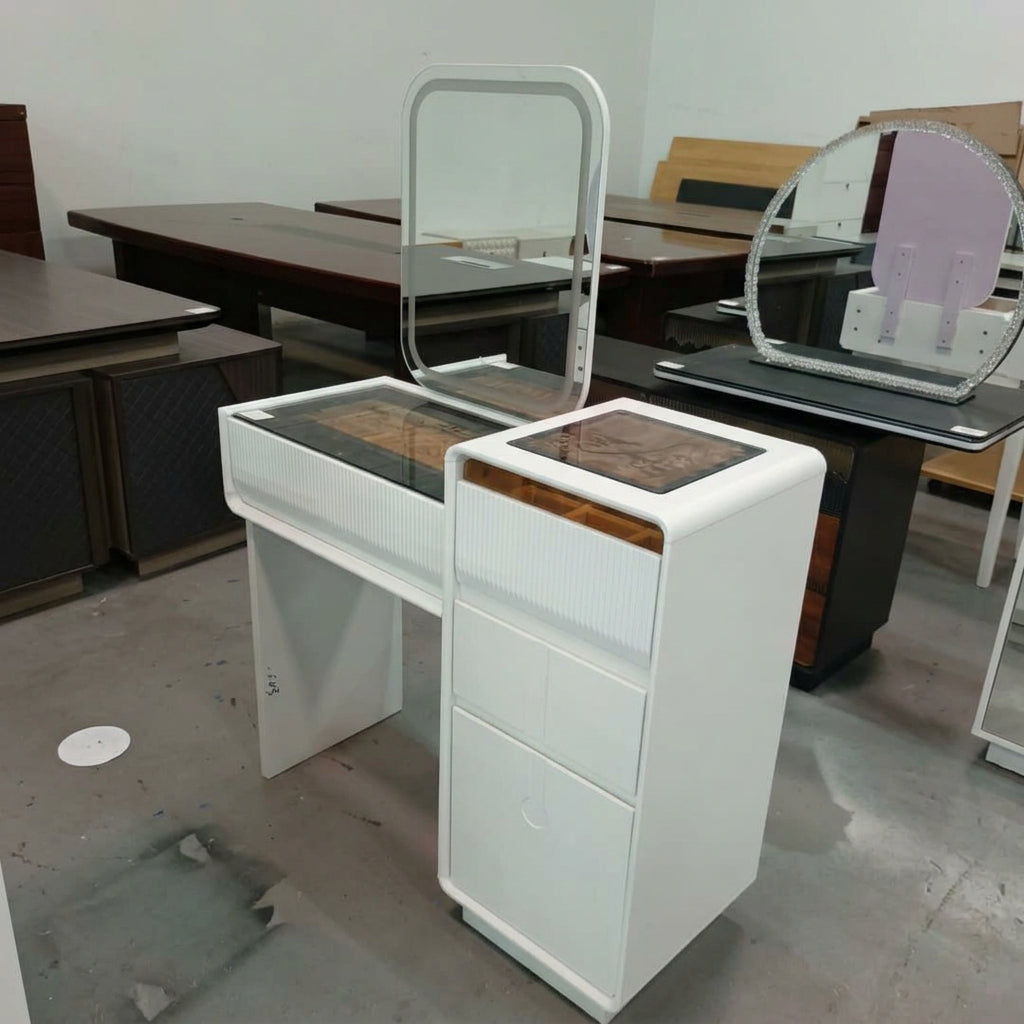 Vanity Dressing Table with Flip-Top Square LED Mirror