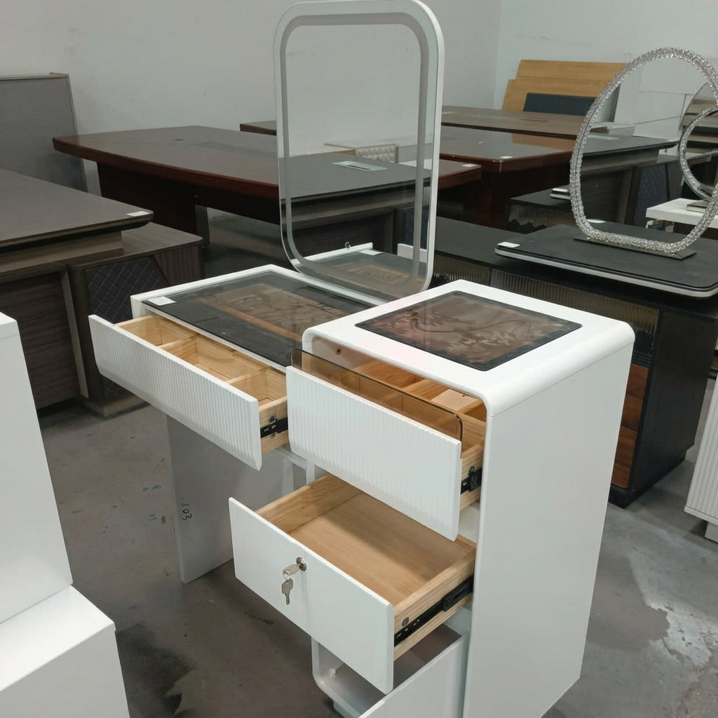 Vanity Dressing Table with Flip-Top Square LED Mirror