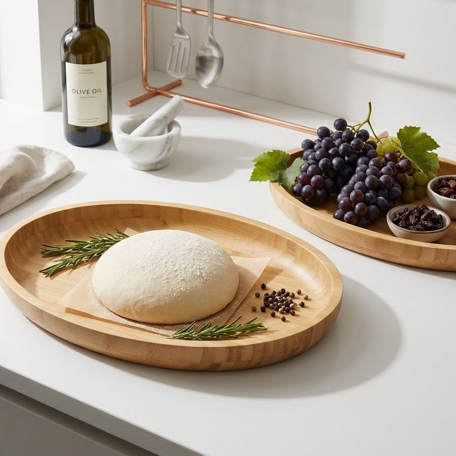 Wooden Dough Basin and Salad Bowl, Oval Wooden Mixing Bowl