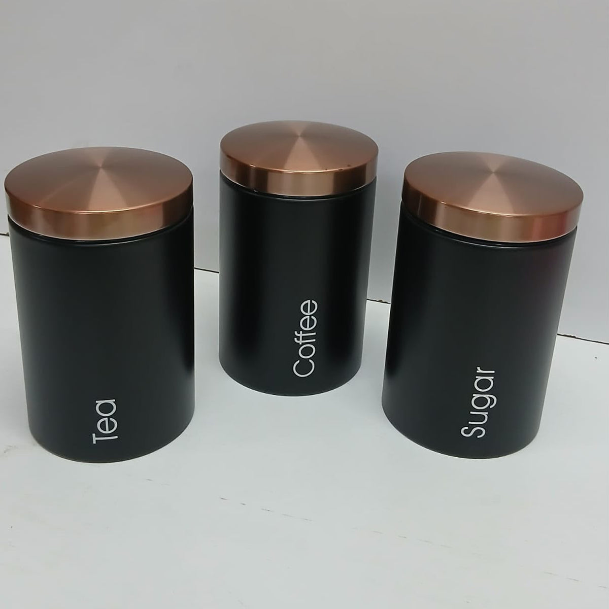 Metal Sugar, Tea and Coffee Canisters in Black or White