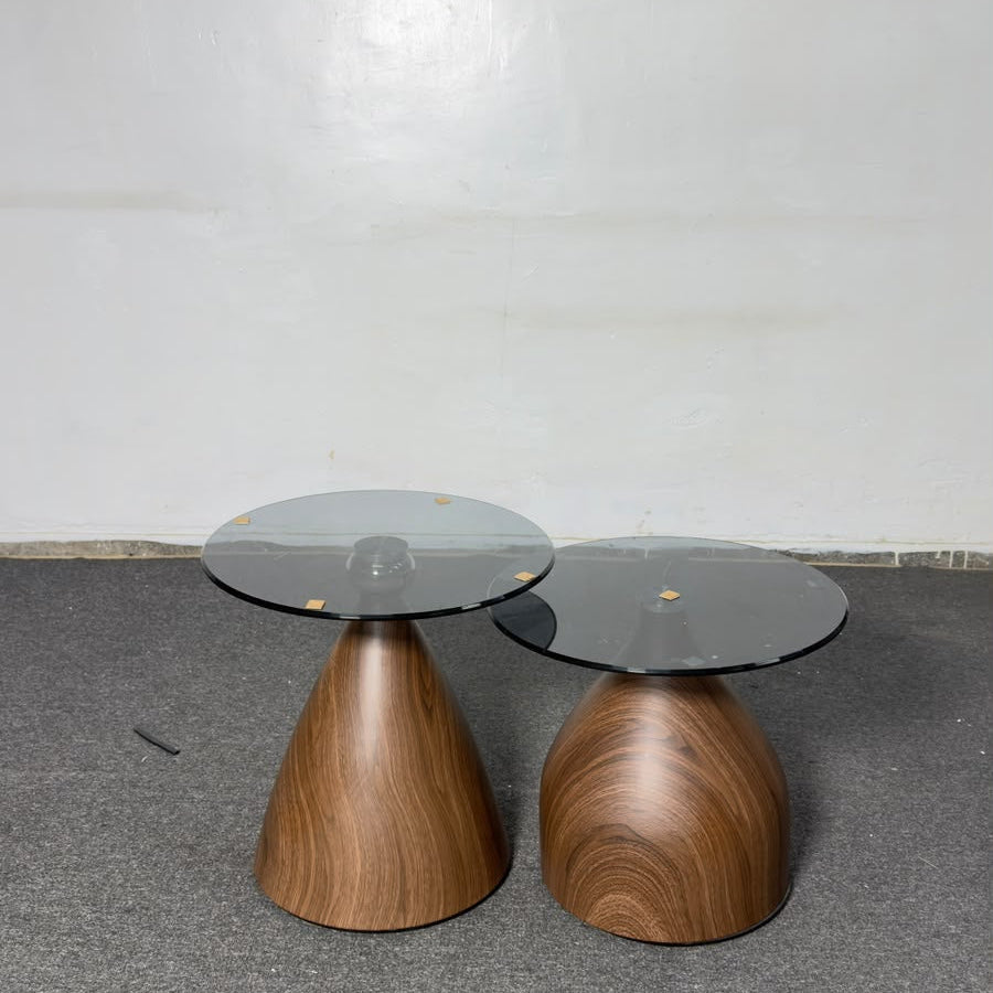 Minimalist Glass-Top Nesting Coffee Table Set with Metallic Bases