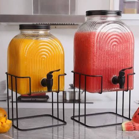 5.7L Glass Juice Dispenser with Metallic Stand and Lid