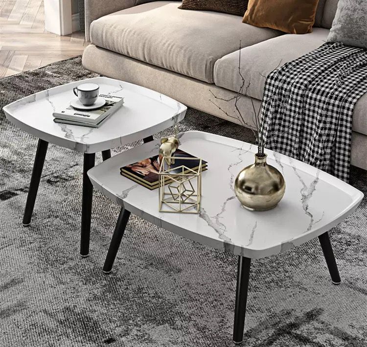 2-Piece Nordic Wooden Coffee Table Set 60 × 55 × 38cm and 50 × 50 × 48cm