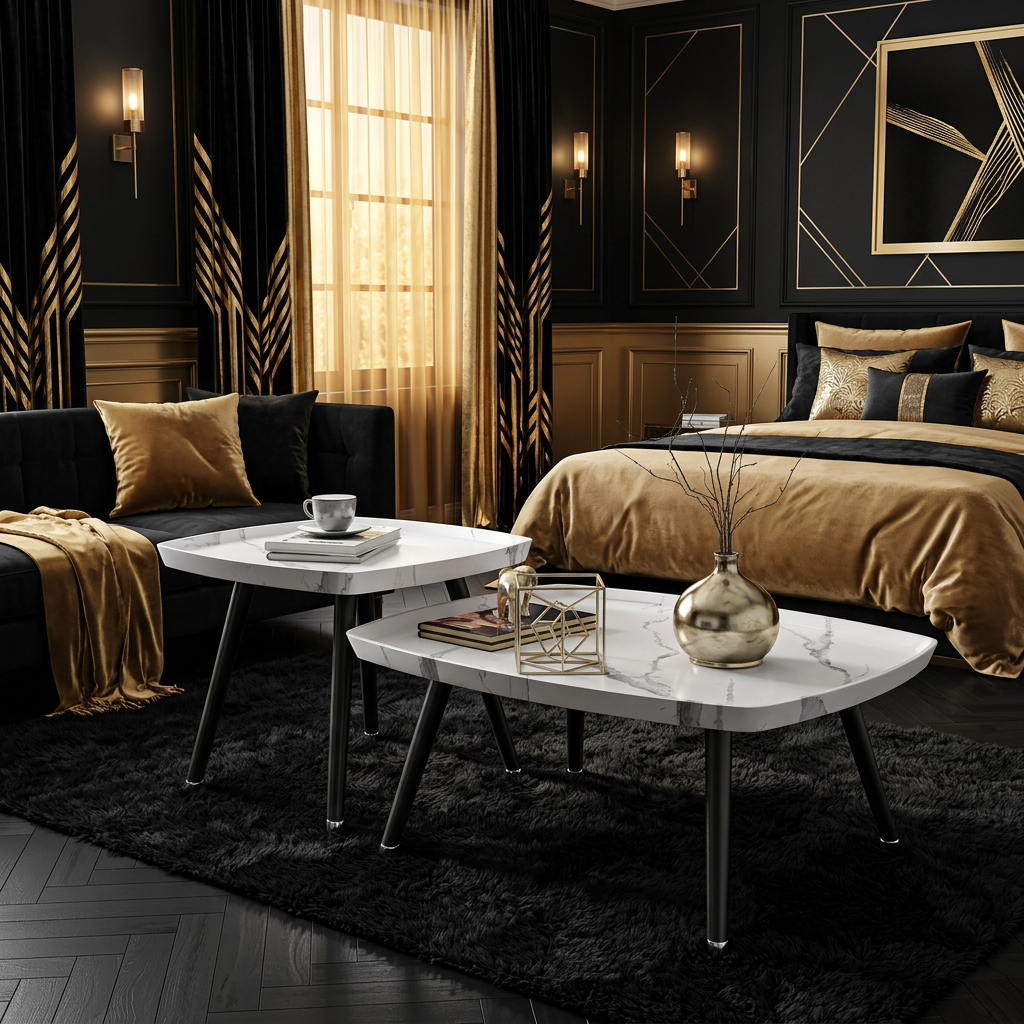 2-Piece Nordic Wooden Coffee Table Set 60 × 55 × 38cm and 50 × 50 × 48cm