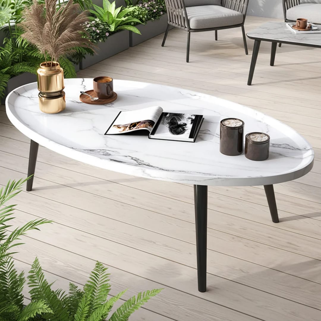 Oval Wooden Coffee Table with Solid Wood Legs 80 × 55 × 38cm