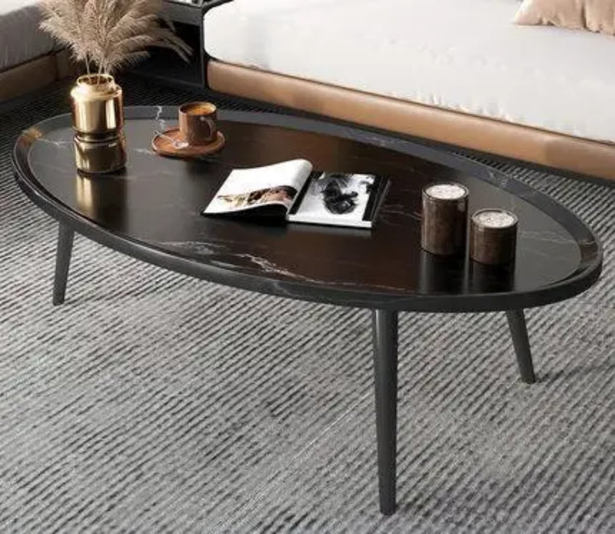 Oval Wooden Coffee Table with Solid Wood Legs 80 × 55 × 38cm