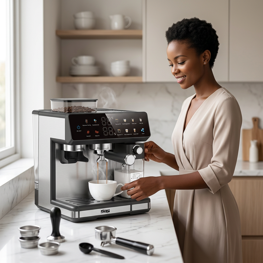 3-in-1 Espresso Coffee Maker with Built-In Grinder and Milk Frother