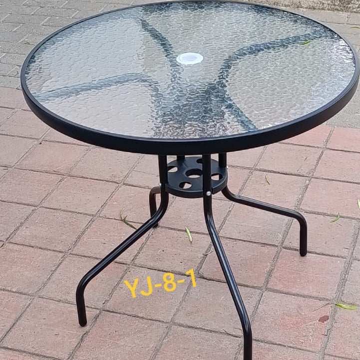 80cm Round Tempered Glass Patio Table with Umbrella Hole