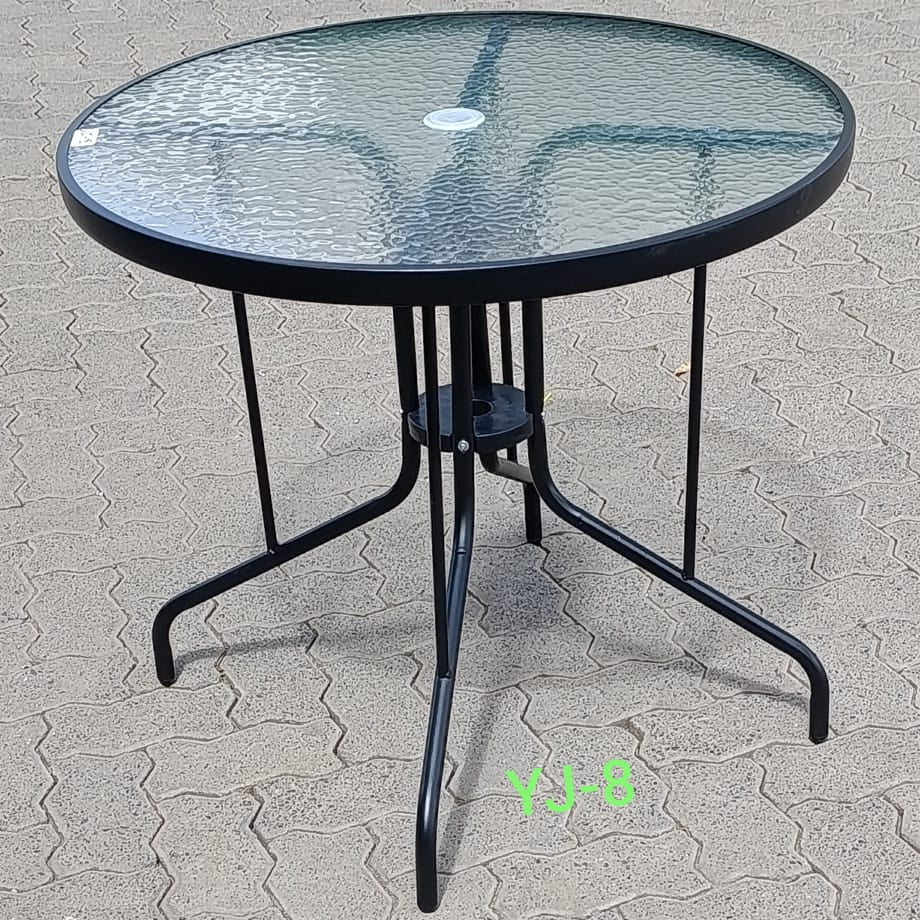 80cm Round Tempered Glass Patio Table with Umbrella Hole
