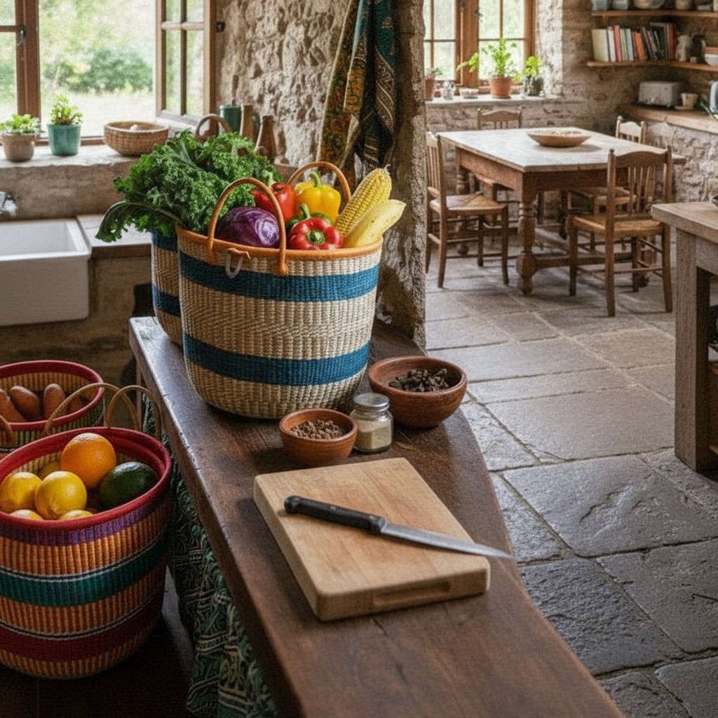 African Handwoven Basket with Handles