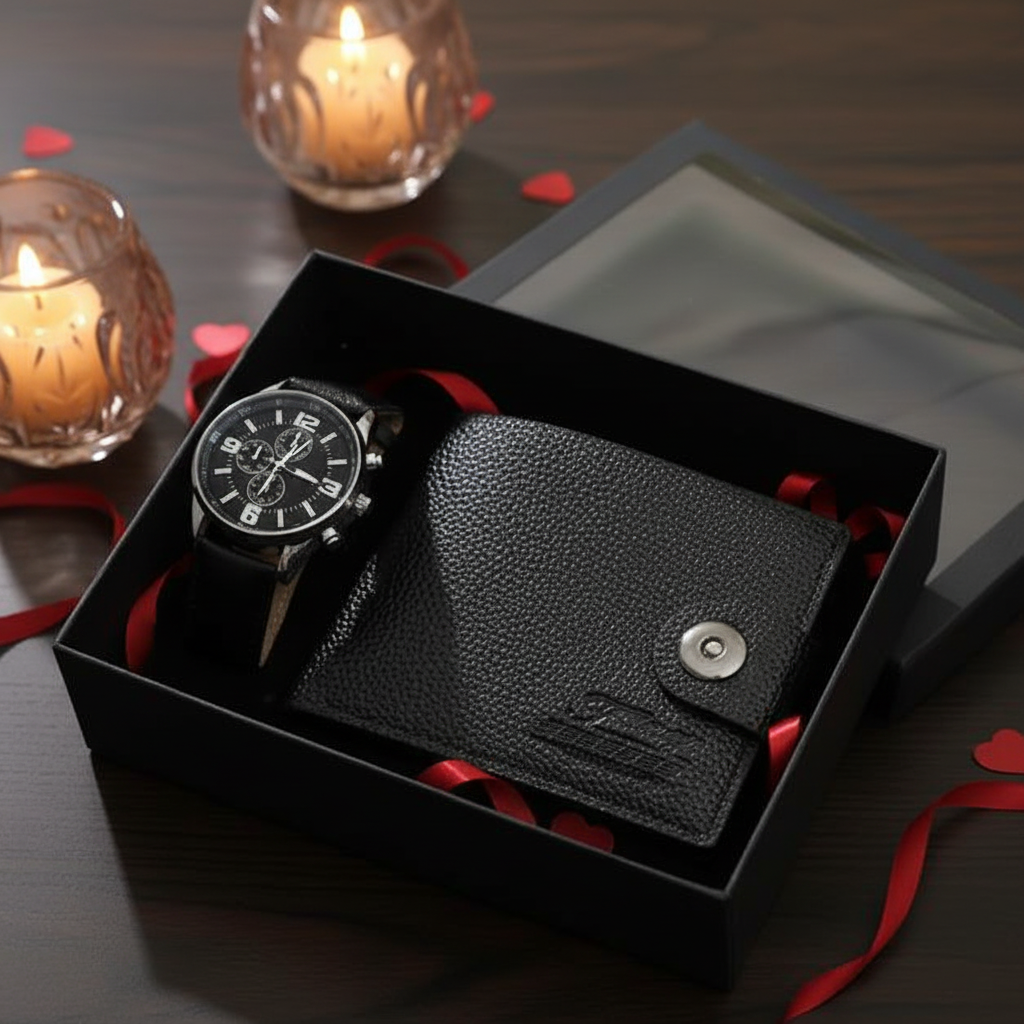 Black  Watch and Wallet Gift Set