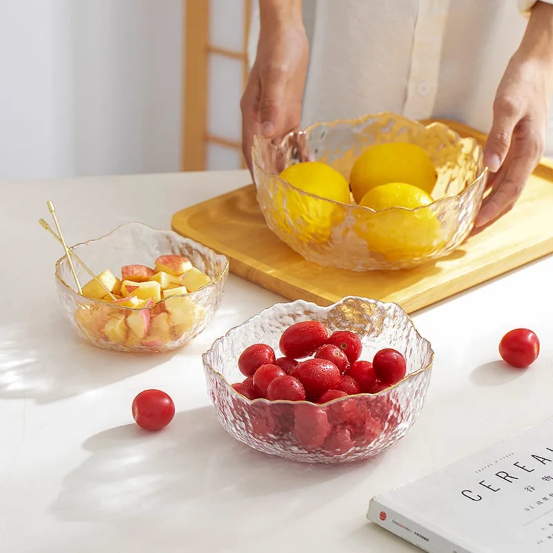 Transparent Gradient Glass Bowl – 3-Piece Dessert, Fruit, and Salad Set