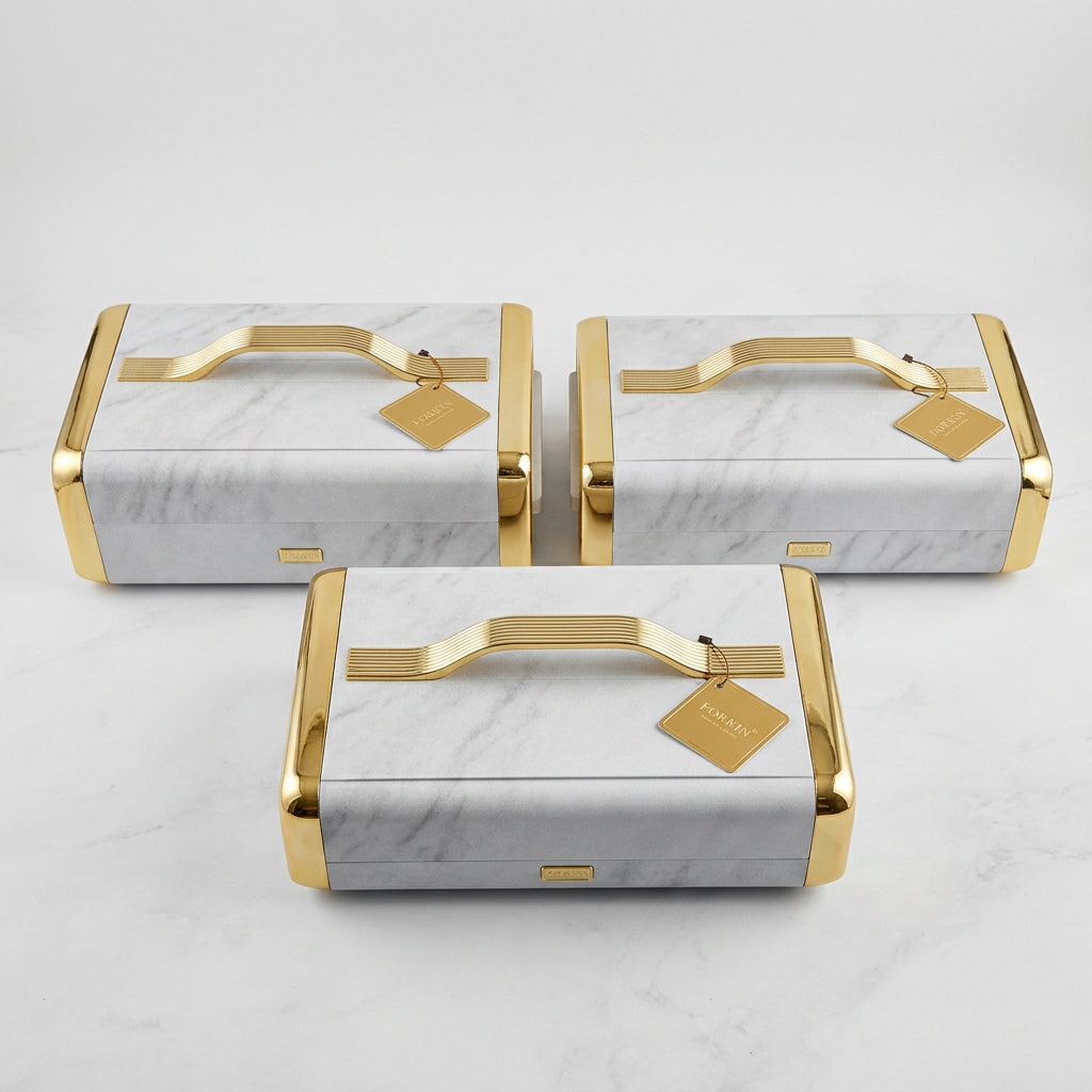 3 Piece Insulated Stainless Steel Food Warmer Set with Gold handles