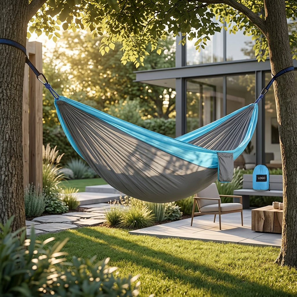 Blue and Grey Nylon Outdoor Camping Parachute Hammock