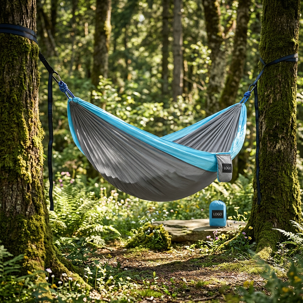 Blue and Grey Nylon Outdoor Camping Parachute Hammock