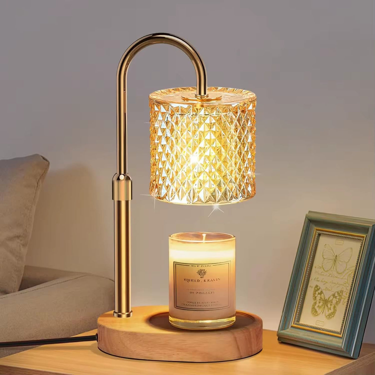 Adjustable Amber Crystal Glass Candle Warmer Lamp with Timer