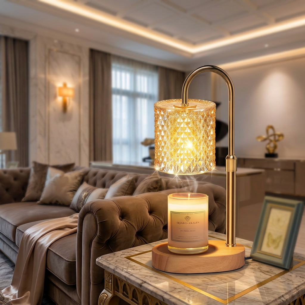 Adjustable Amber Crystal Glass Candle Warmer Lamp with Timer
