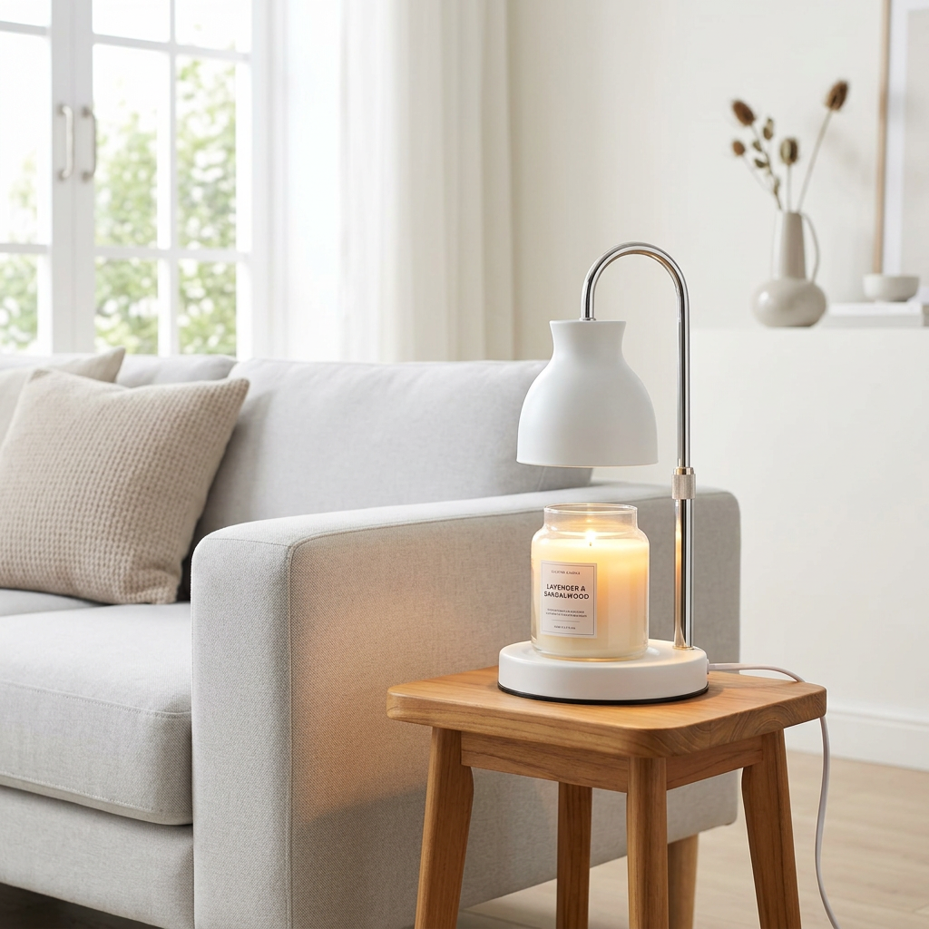 White Dimmable Electric Candle Warmer Lamp with Chrome Arm
