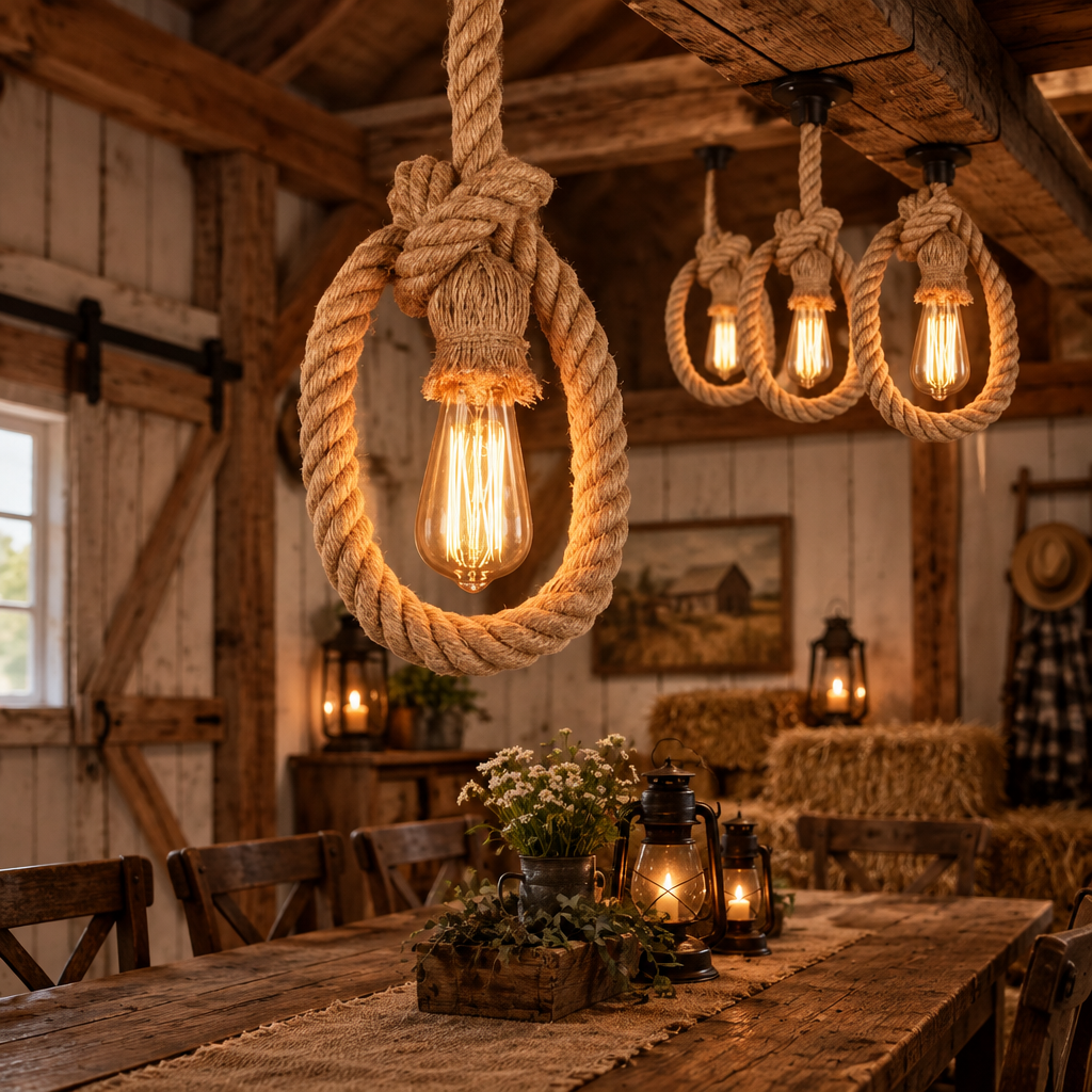 Antique Rustic Farmhouse Light with Rope Detail