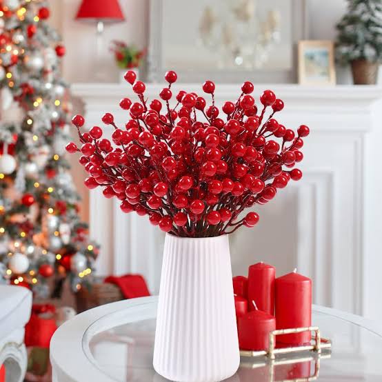 Artificial Christmas red holly berry branches, 76cm,  63cm and 48cm, 5-piece set for festive decorations, available in Nairobi, Kenya