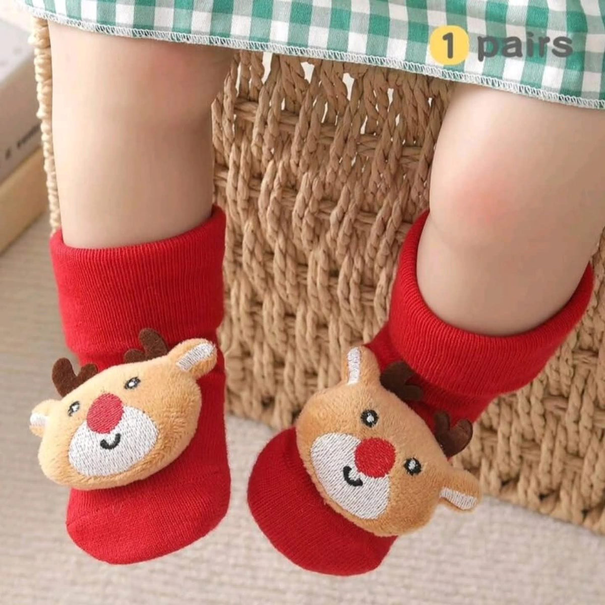 Baby Christmas socks with Santa cartoon doll design, size 0–6 months, available in Nairobi, Kenya