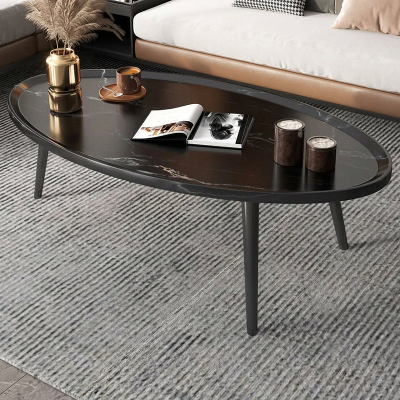 Black oval wooden coffee table with solid wood legs measuring 80 × 55 × 38cm for living rooms and home offices, available in Nairobi, Kenya.