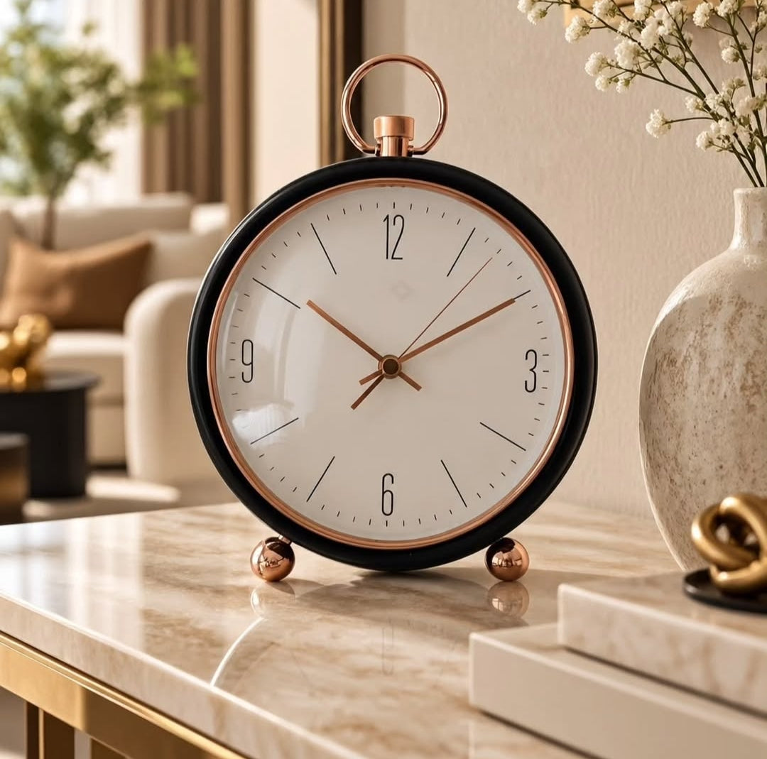 Black and rose-gold classic tabletop decorative clock for bedroom, living room, office desk and shelf decoration, available in Nairobi, Kenya