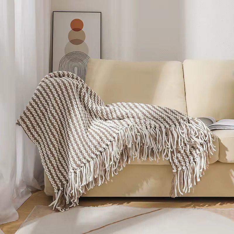 Boho embroidered throw blanket in beige, available in Nairobi, Kenya